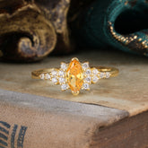 Marquise Cut Vintage Citrine Engagement Ring Wedding Ring